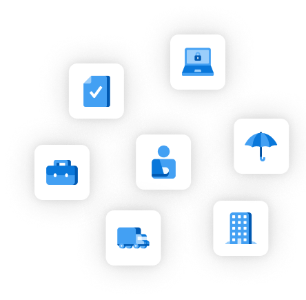 Grouping of product icons for types of insurance offered by biBerk
