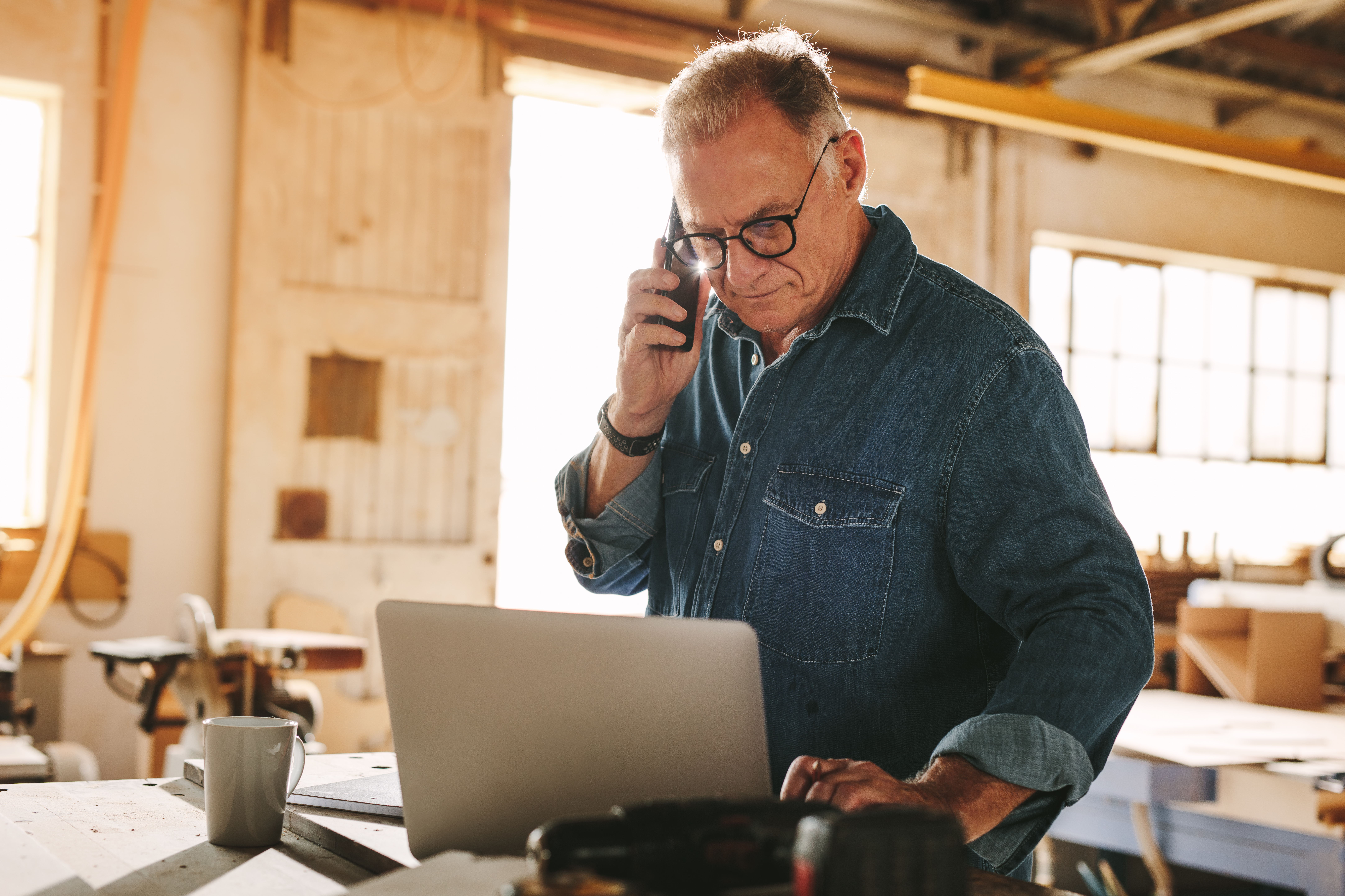 Construction manager on the phone